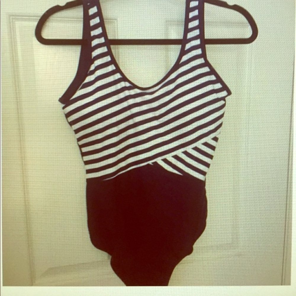Pre-loved. Navy Blue and White striped bathing suit
